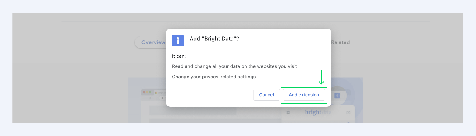 Clicking on the Add Extension option in the menu to install the browser extension so you'll have a proxy browser