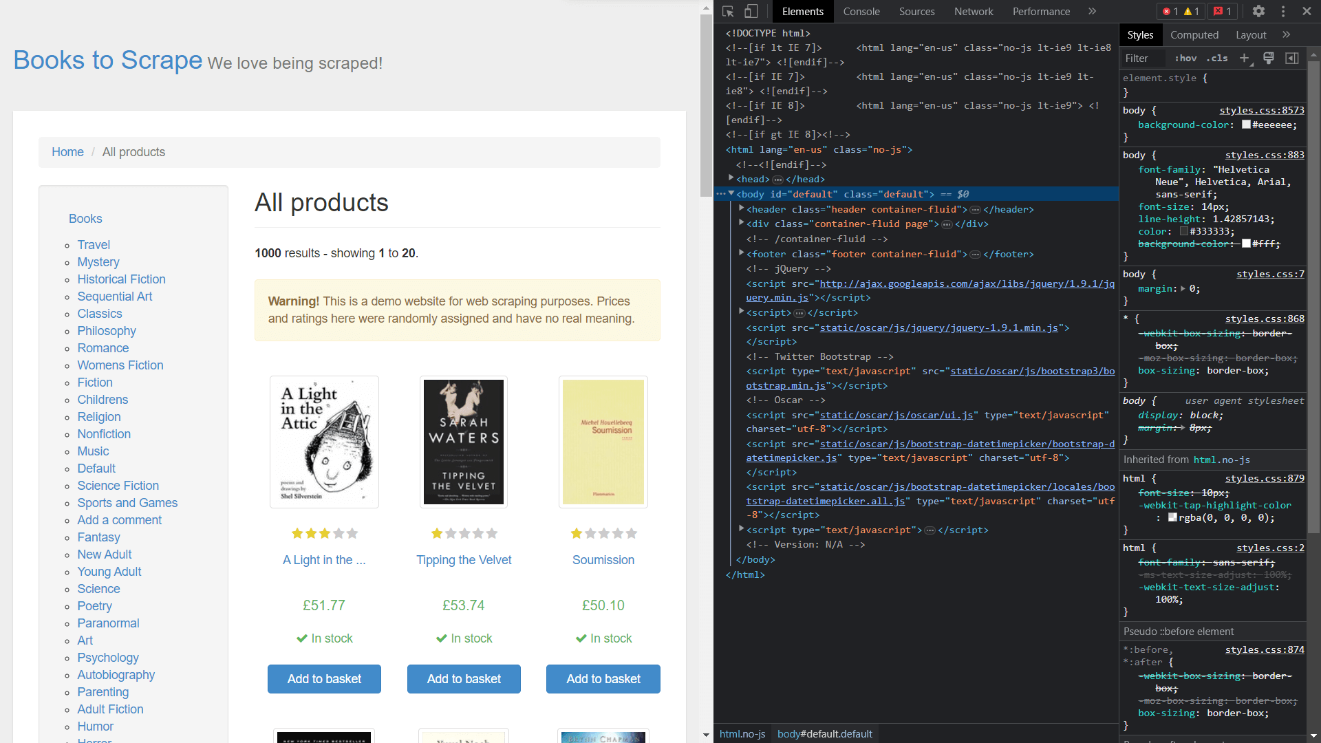 source code of the page