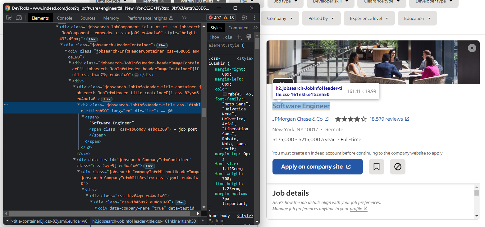 Element indicating the job details section has loaded on Indeed