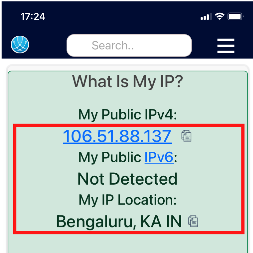 IPv4 と Web サイト上の場所を示す IP の詳細