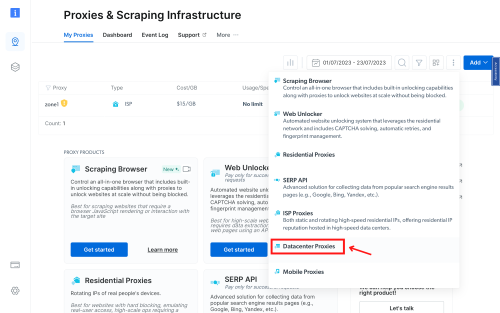 Web interface for managing proxies and scraping infrastructure.
