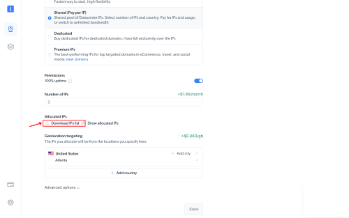 Interface showing IP allocation options and download link