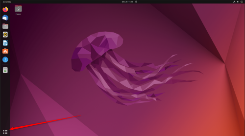 紫色のクラゲの壁紙、Ubuntu デスクトップ、オープン アプリケーション グリッド。