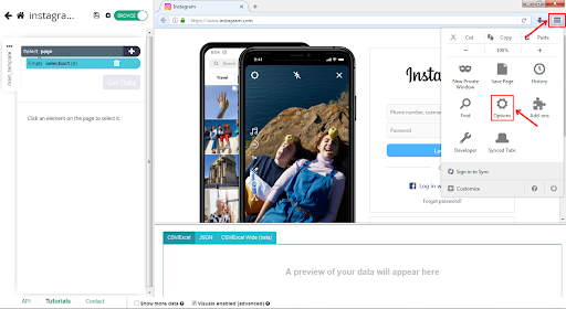 電話画面シミュレーションツールを備えたInstagram Webページ。