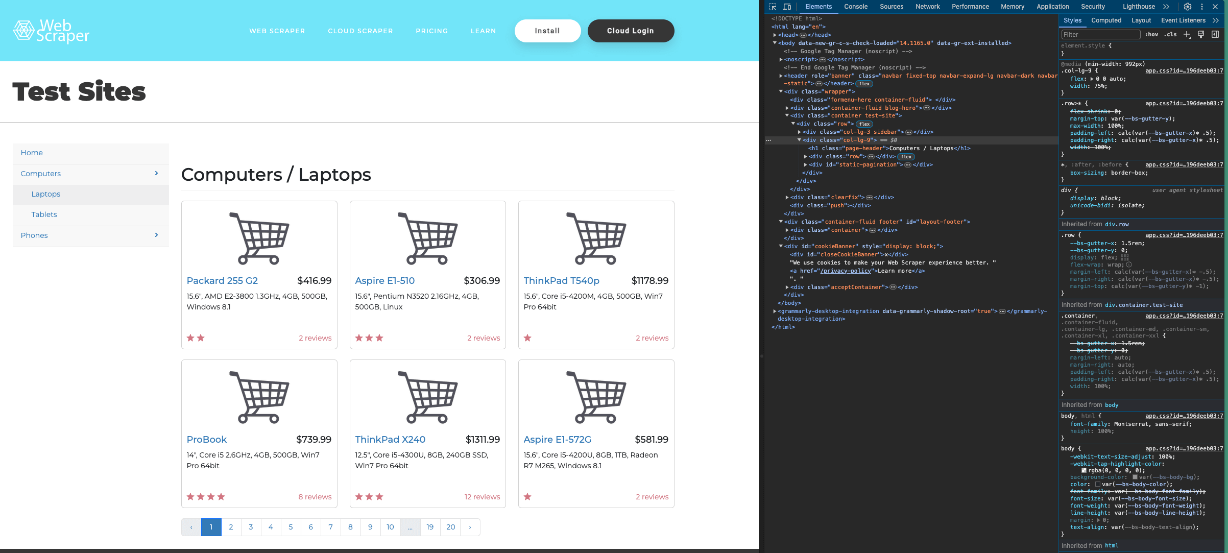 The HTML structure of the target website