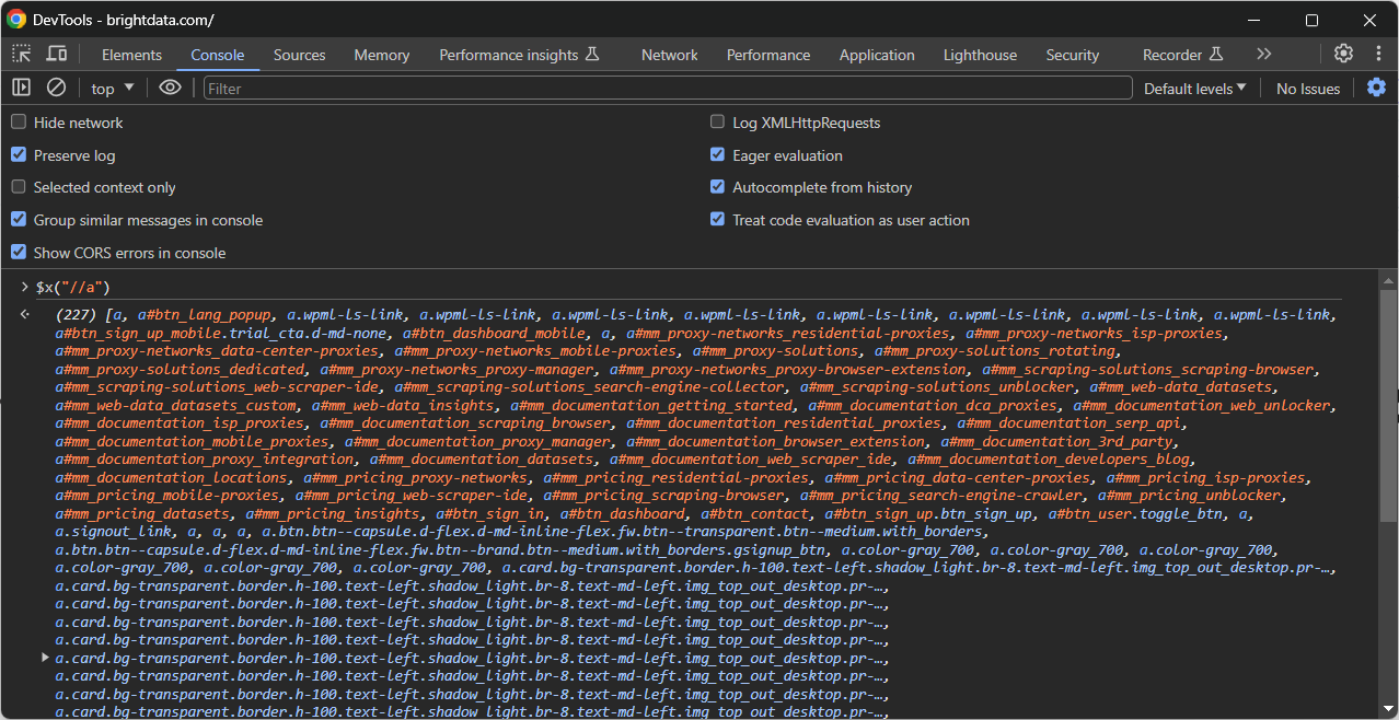 calling it in the console with the $x() function