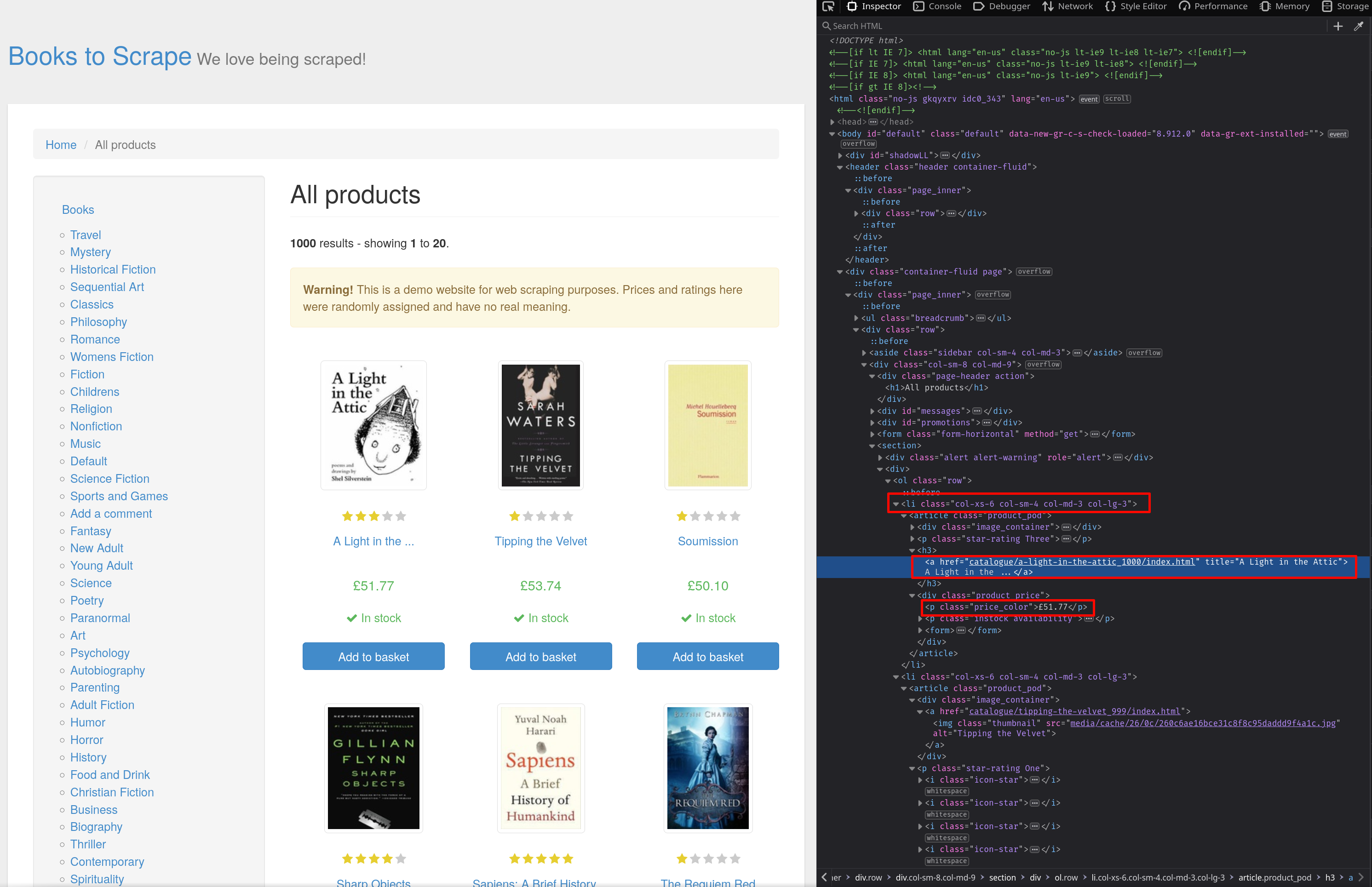 prices are stored in p elements with class price_color