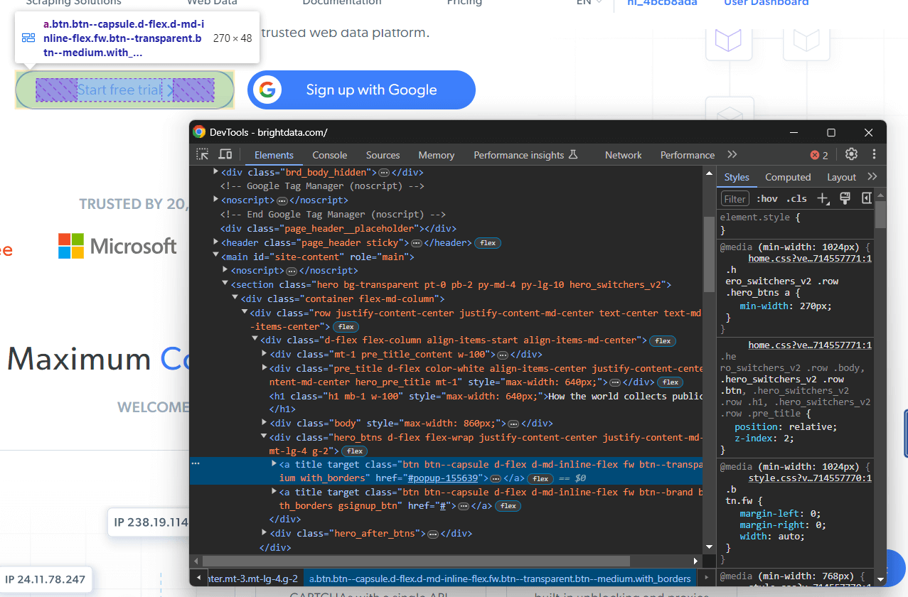 right clicking and inspecting the node of interest