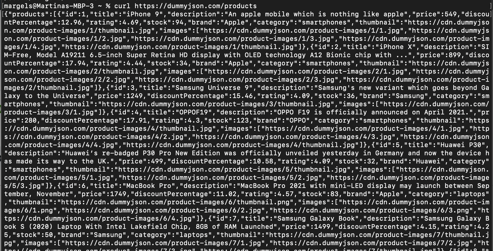 curl GET request output