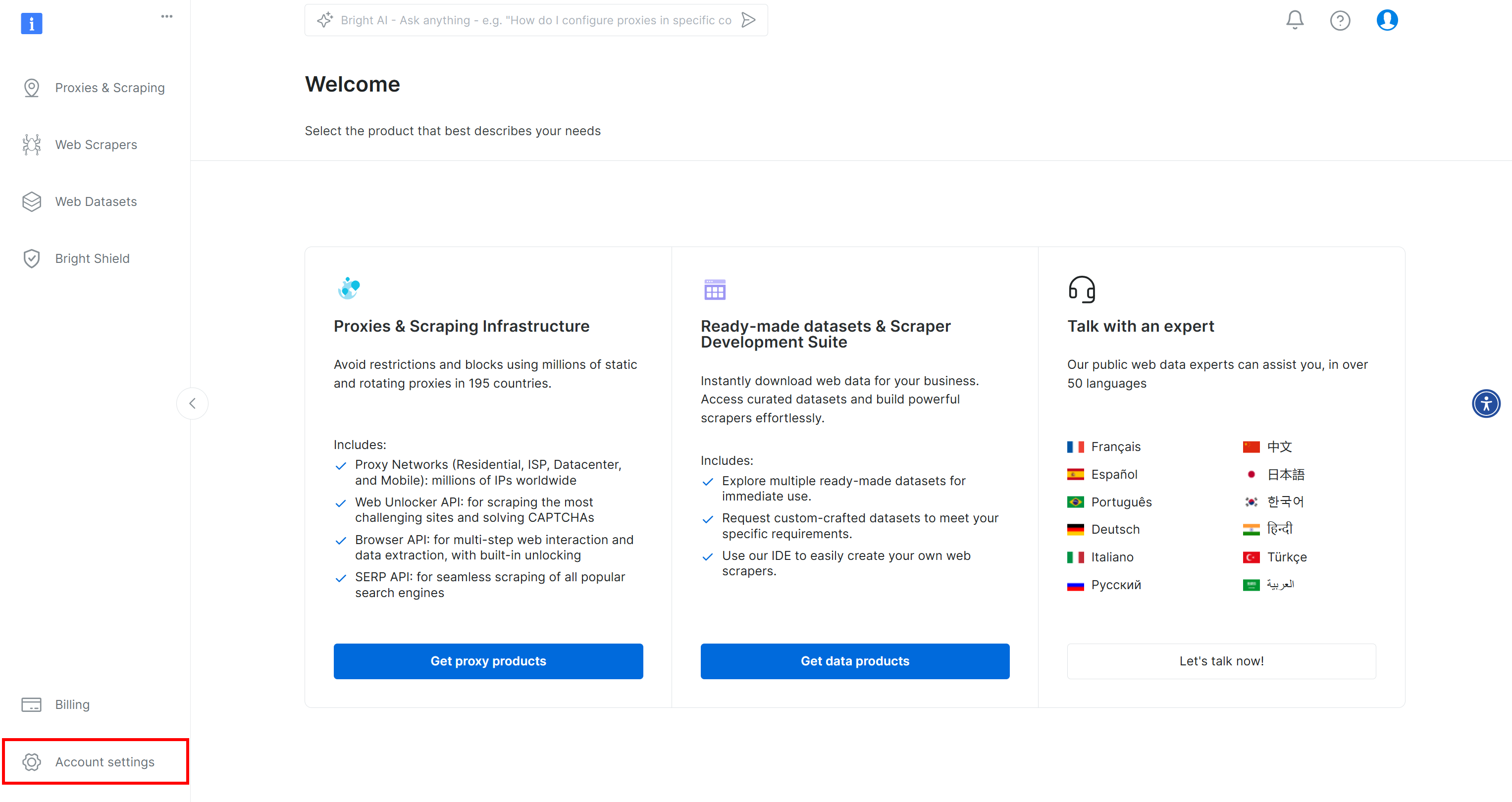 Clicking the “Account settings” button