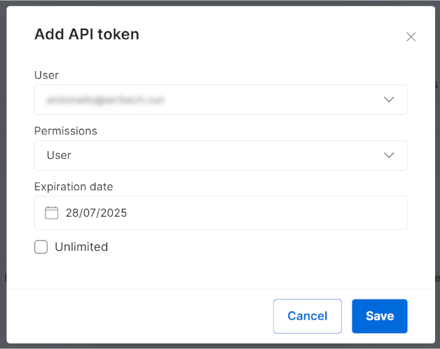 Clicking the “Add token” button