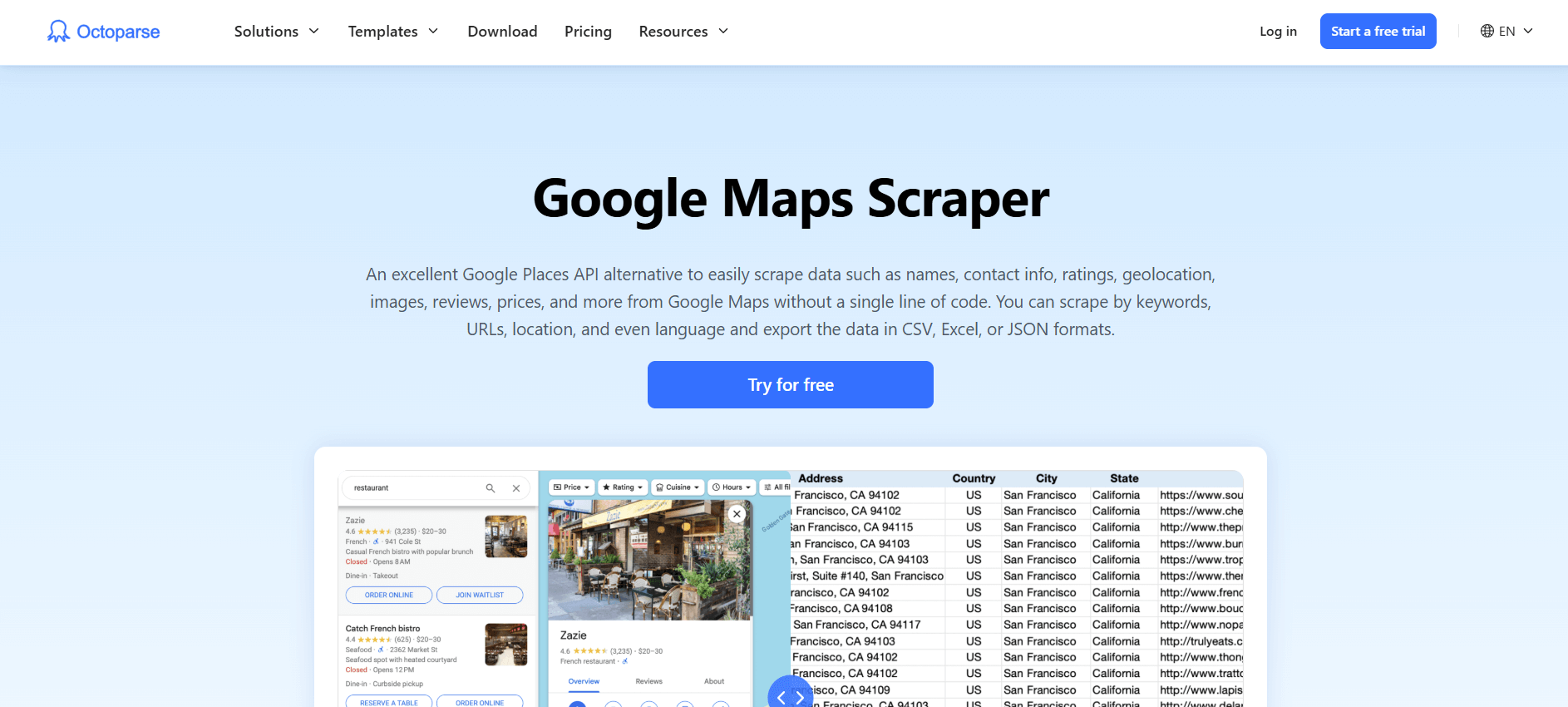 Octoparse's Google Maps Scraper