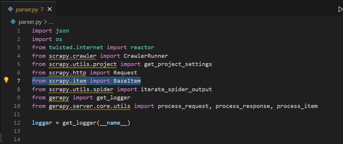 ScrapyがBaseItemをインポートしようとする