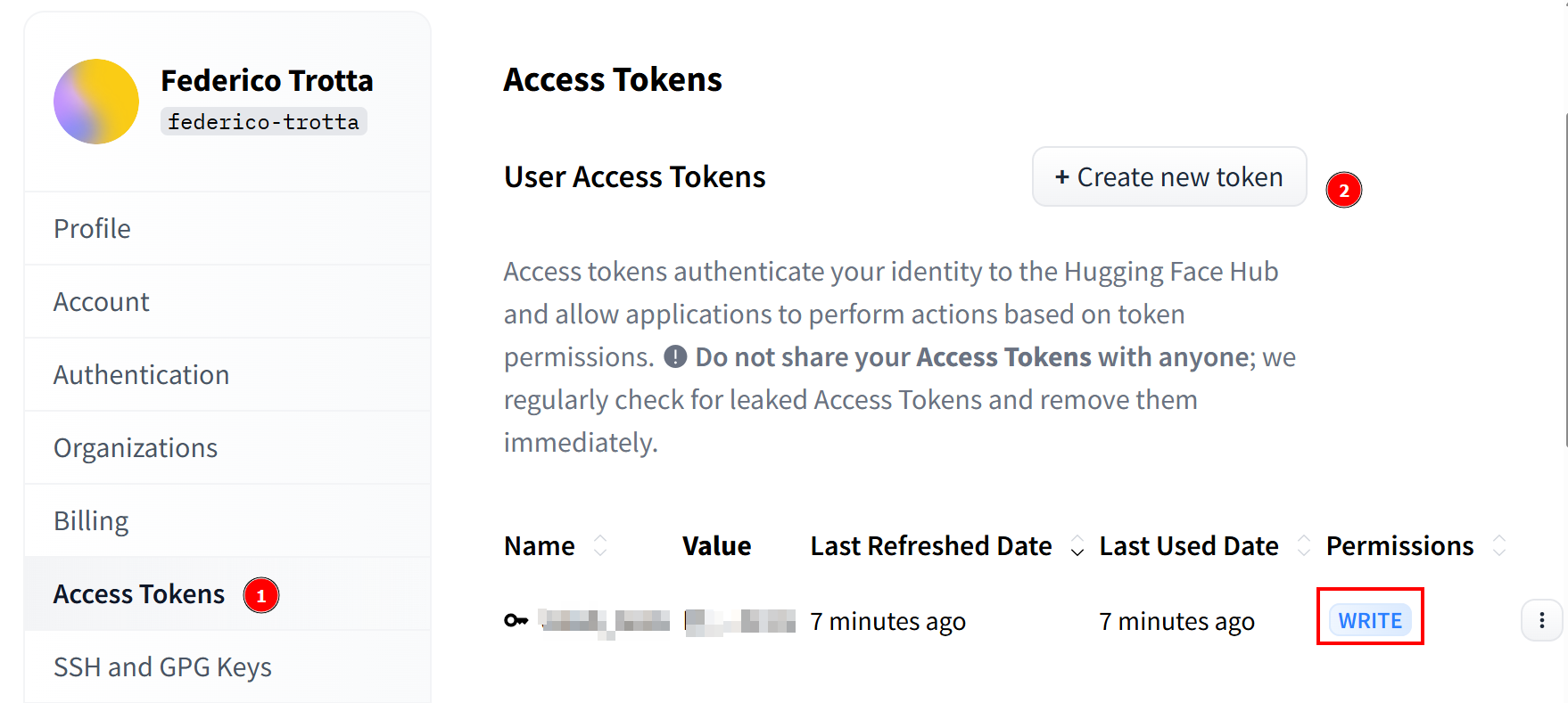 Setting the right permissions in the access token