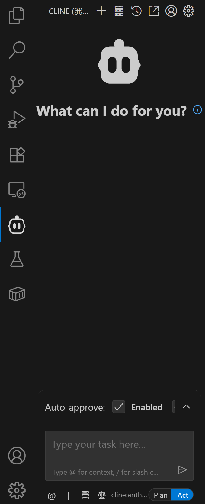 VSコードのクライン拡張パネル