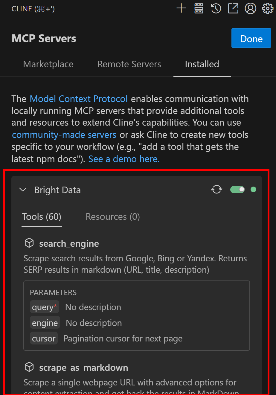 Bright Data Web MCPサーバーに接続