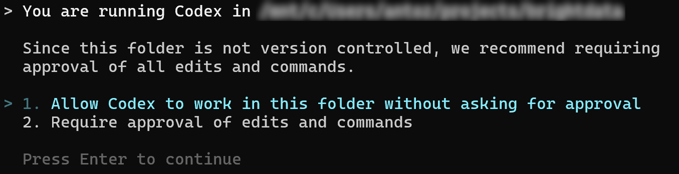 Codexがカレントディレクトリの操作許可を求める