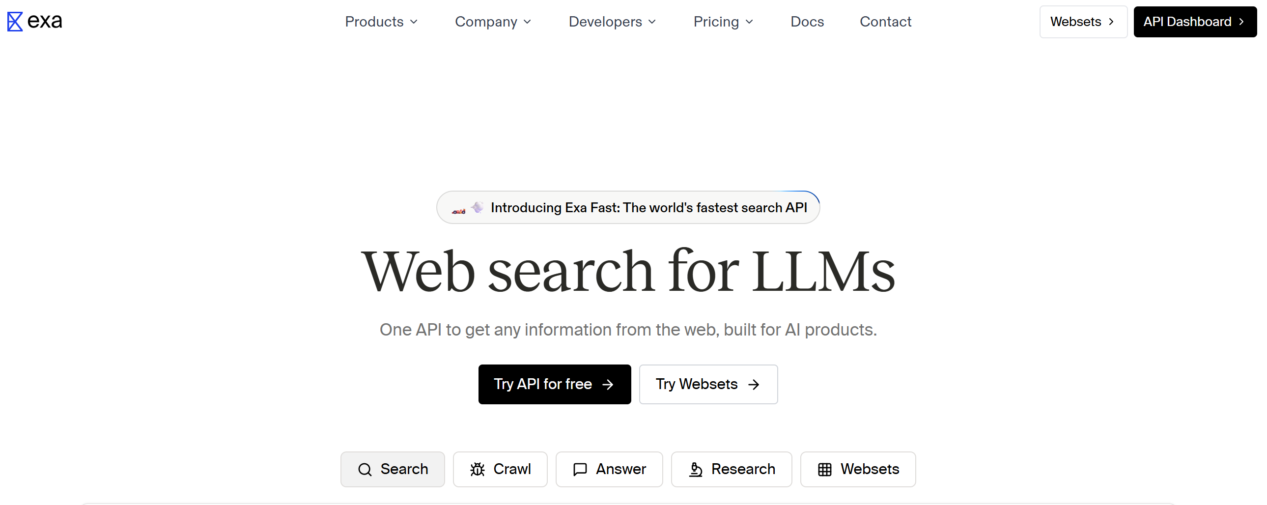 LLMのウェブサイトをエクサウェブ検索