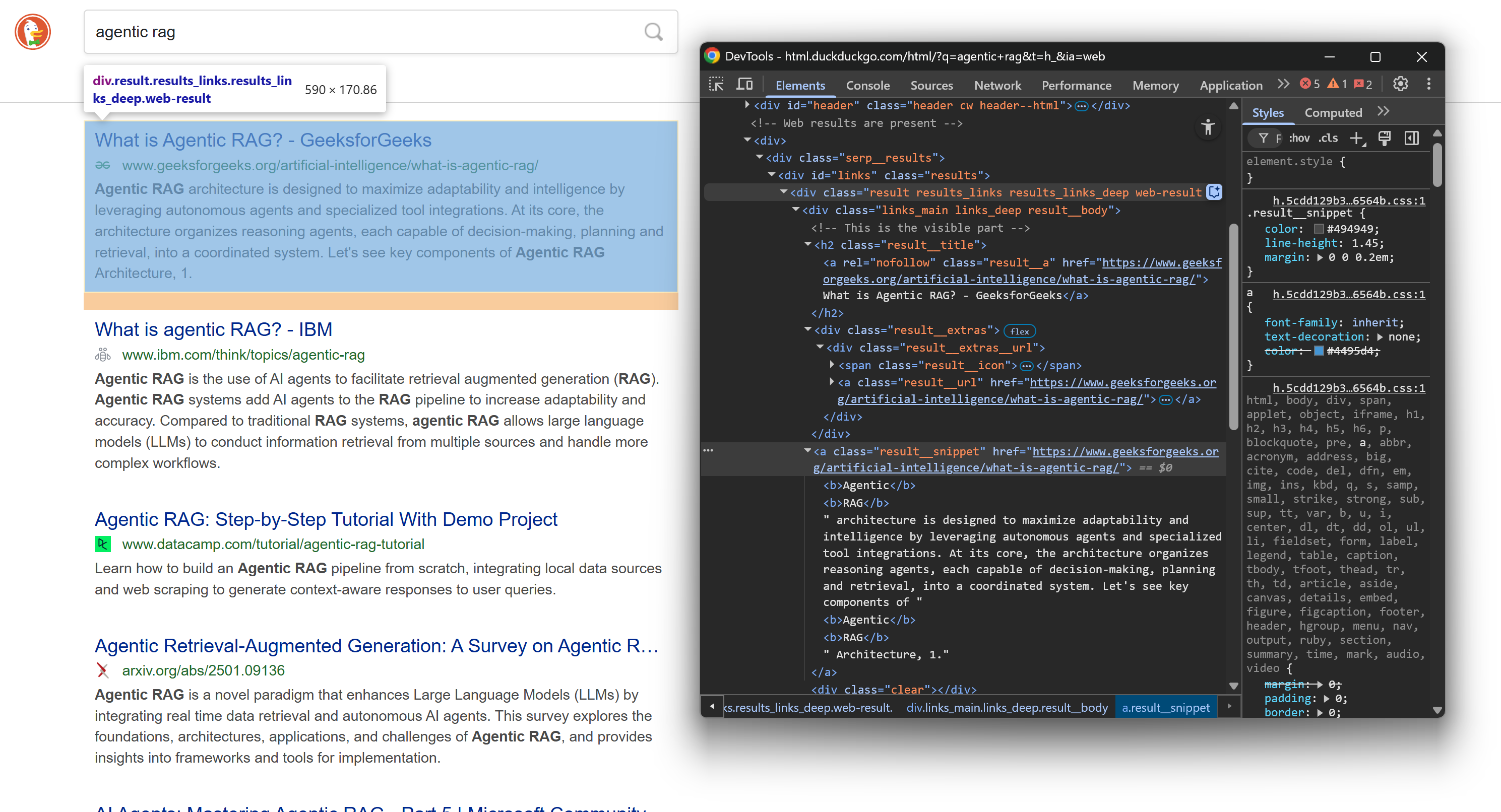 Note the HTML structure of the SERP element