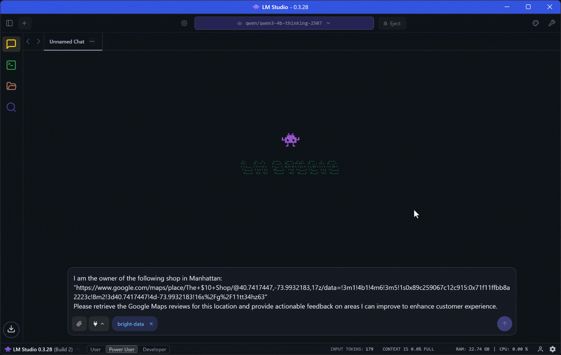 Prompt execution in LM Studio