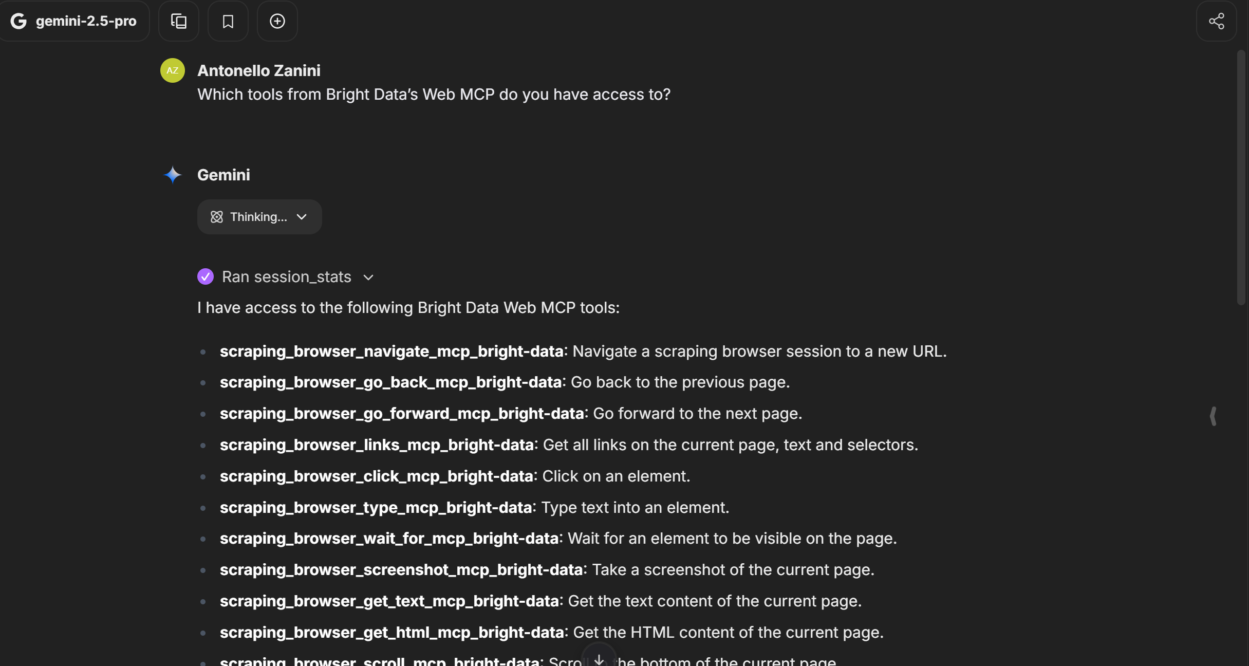 The tools known by the AI model