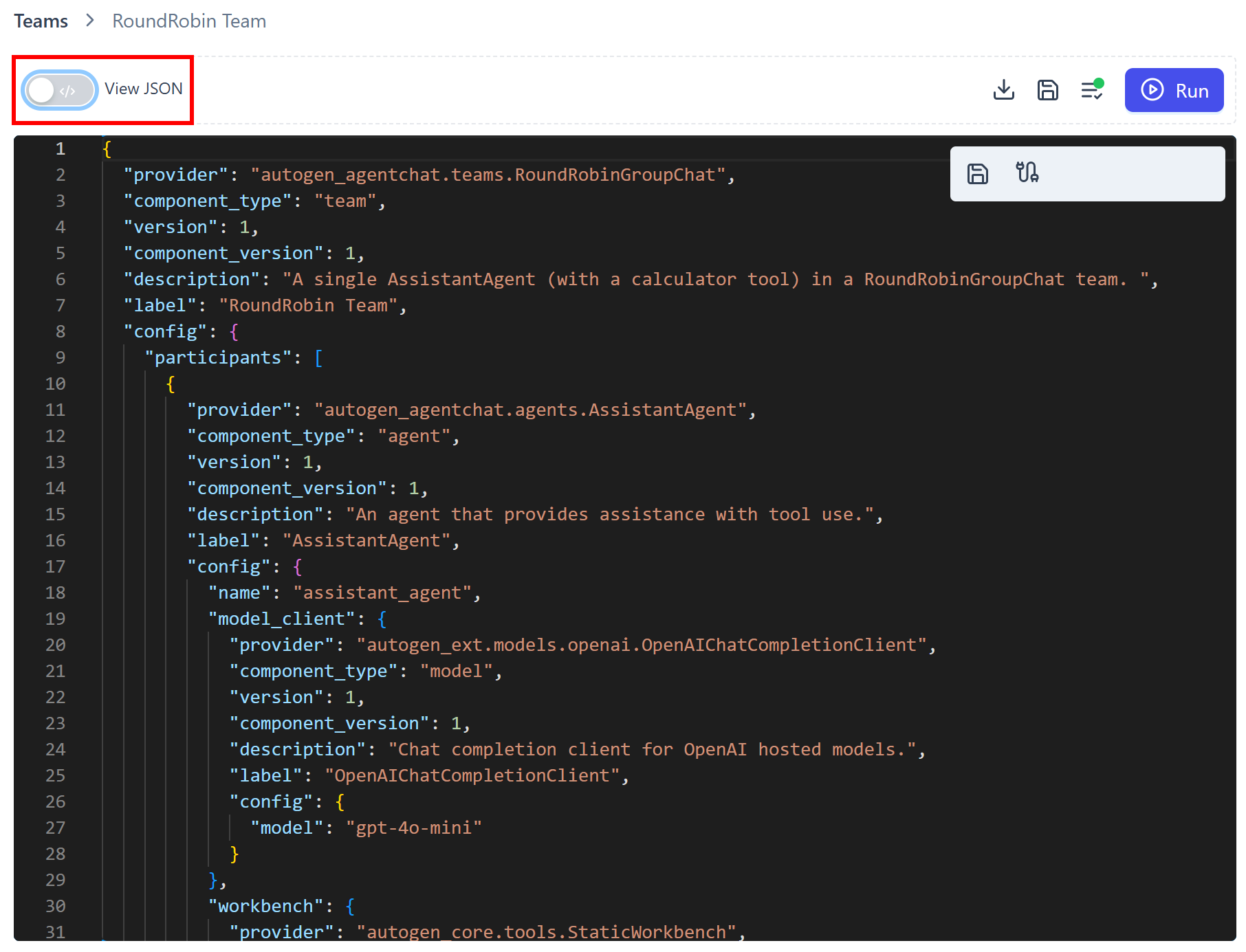 Enabling the “View JSON” mode