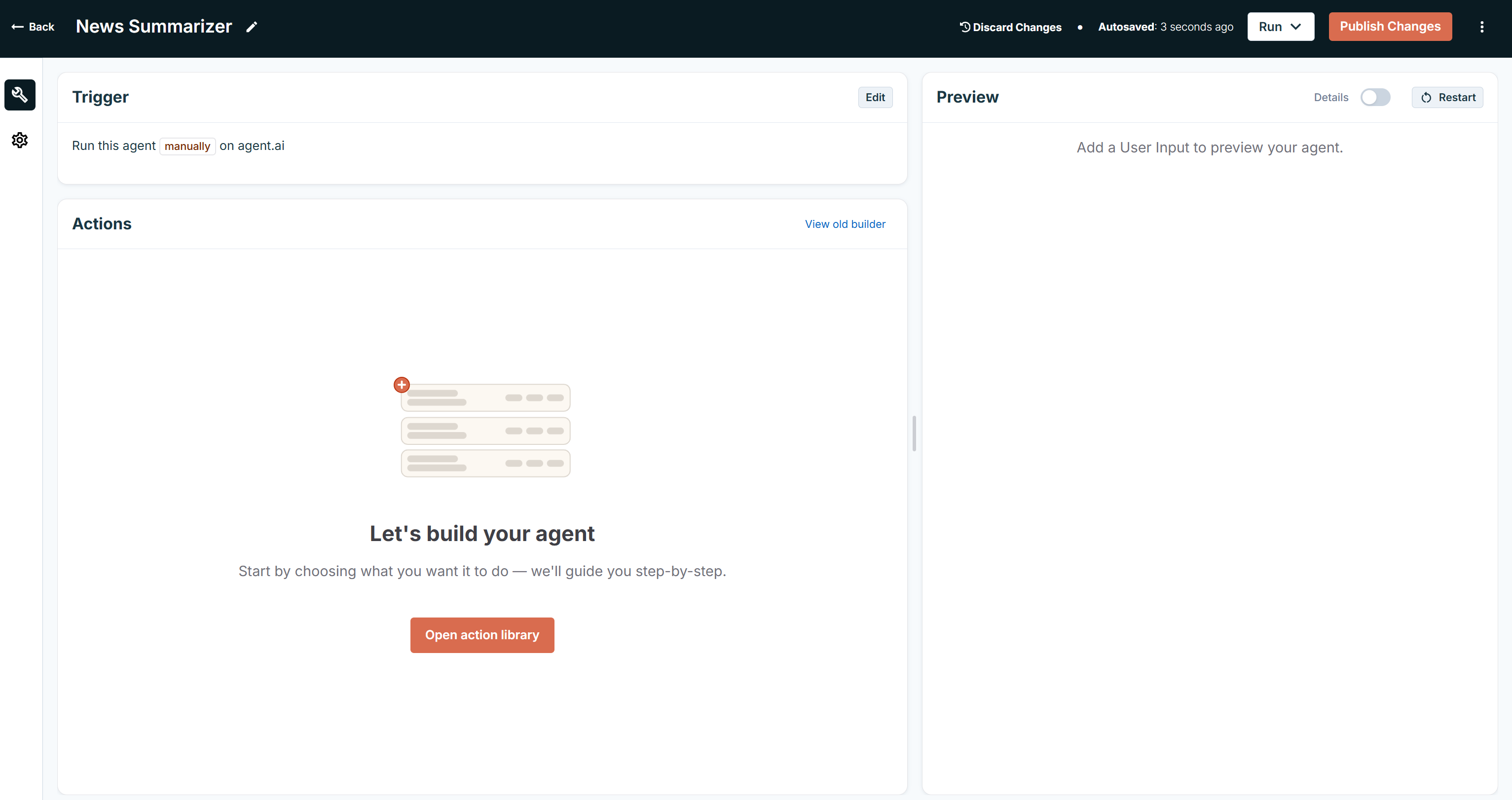 The Agent.ai agent builder view