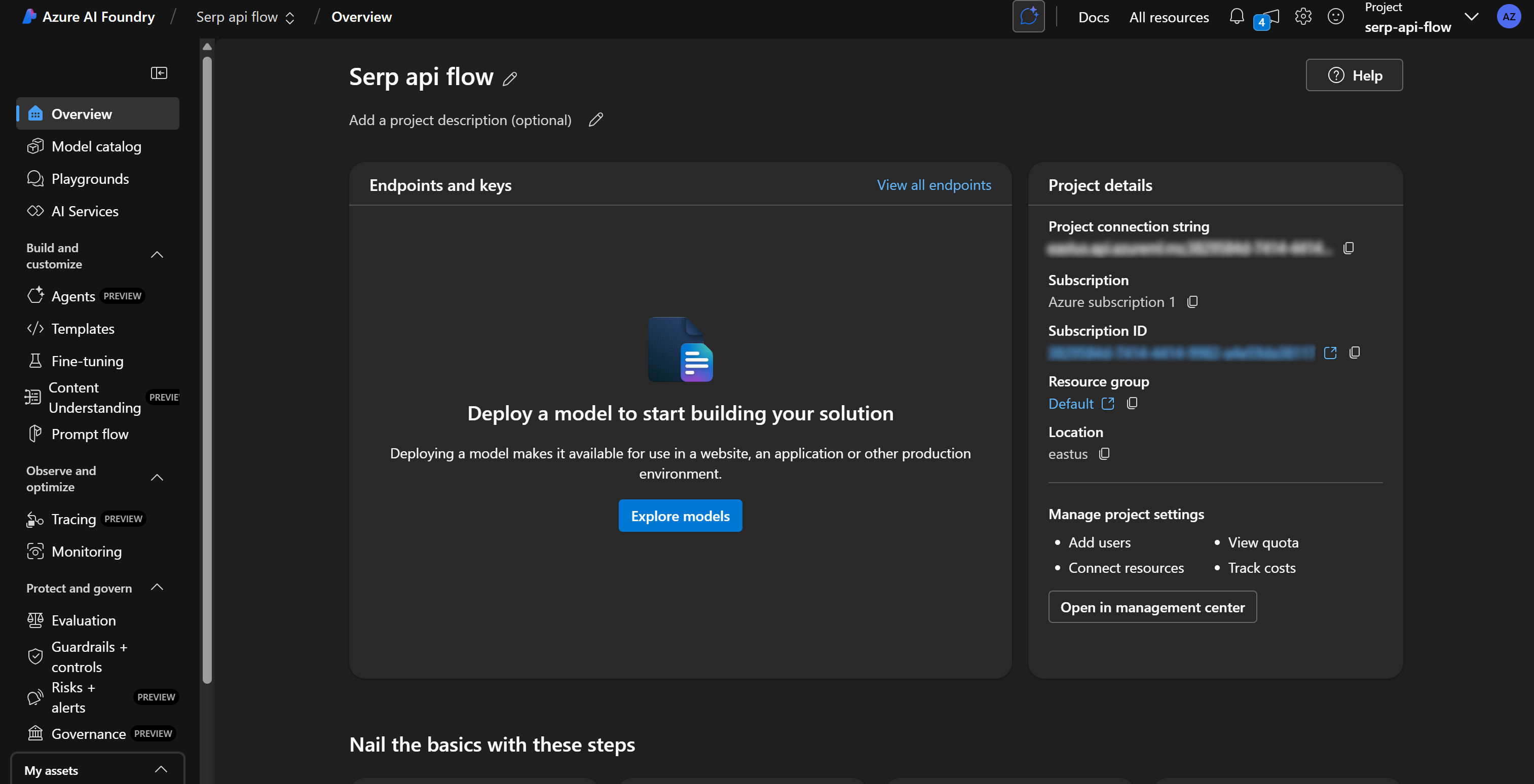 Your project in Azure AI Foundry studio