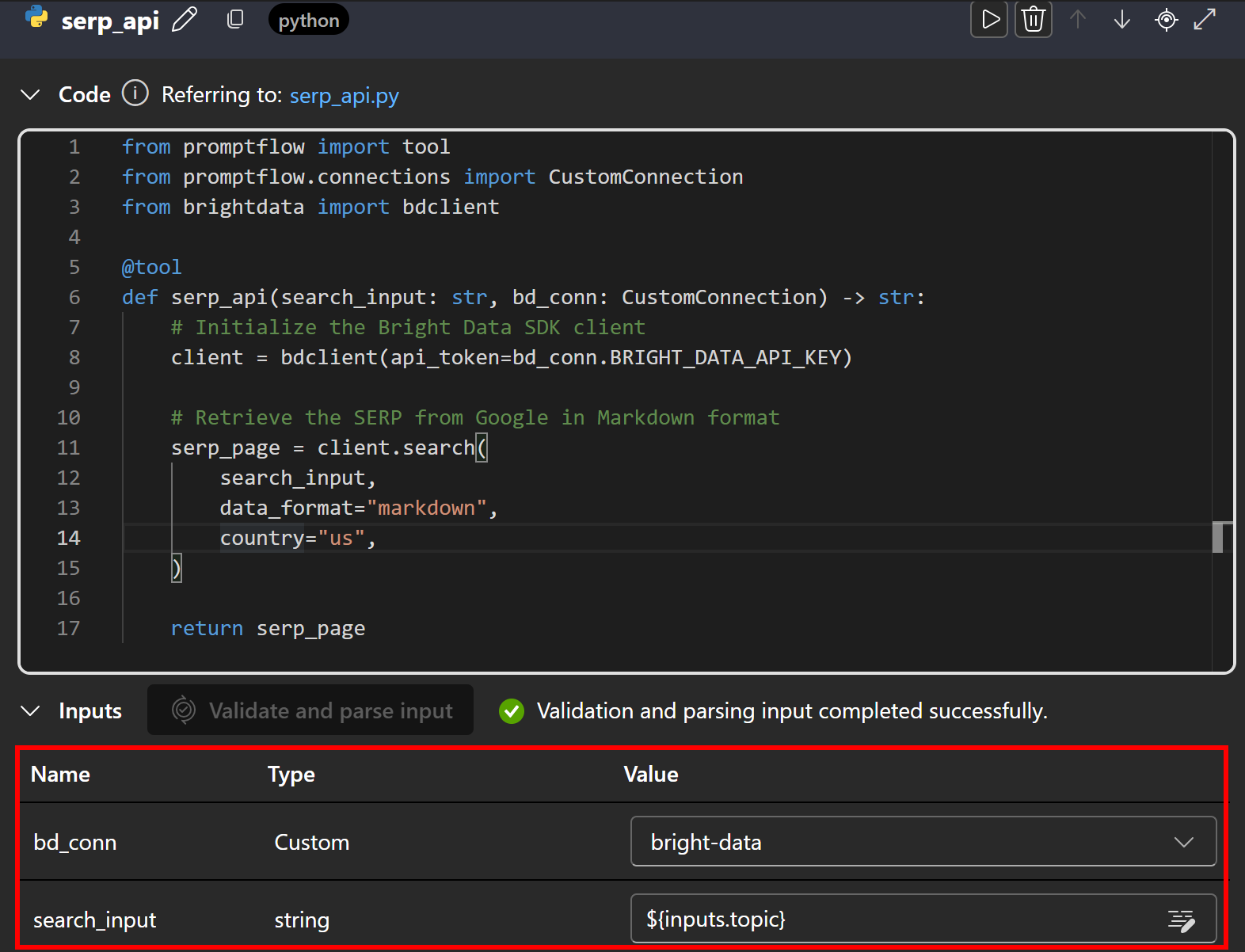 Your serp_api node’s inputs