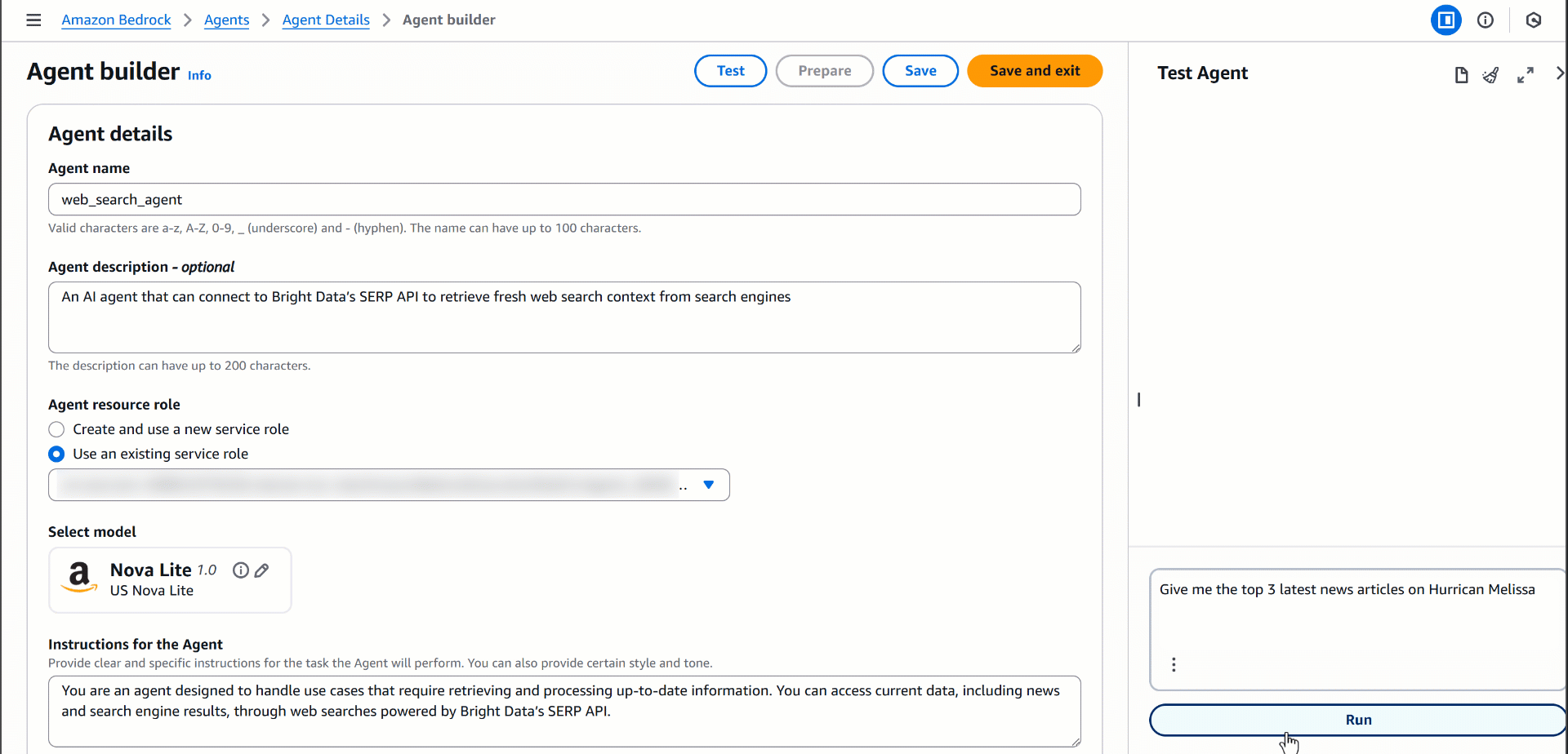 The agent execution on the given prompt