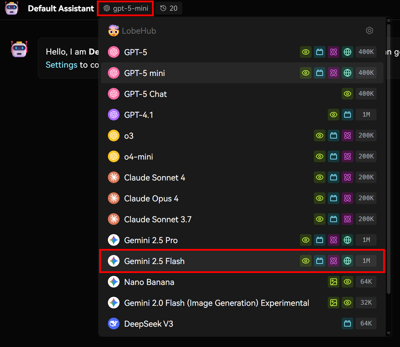 Selecting the “Gemini 2.5 Flash” model