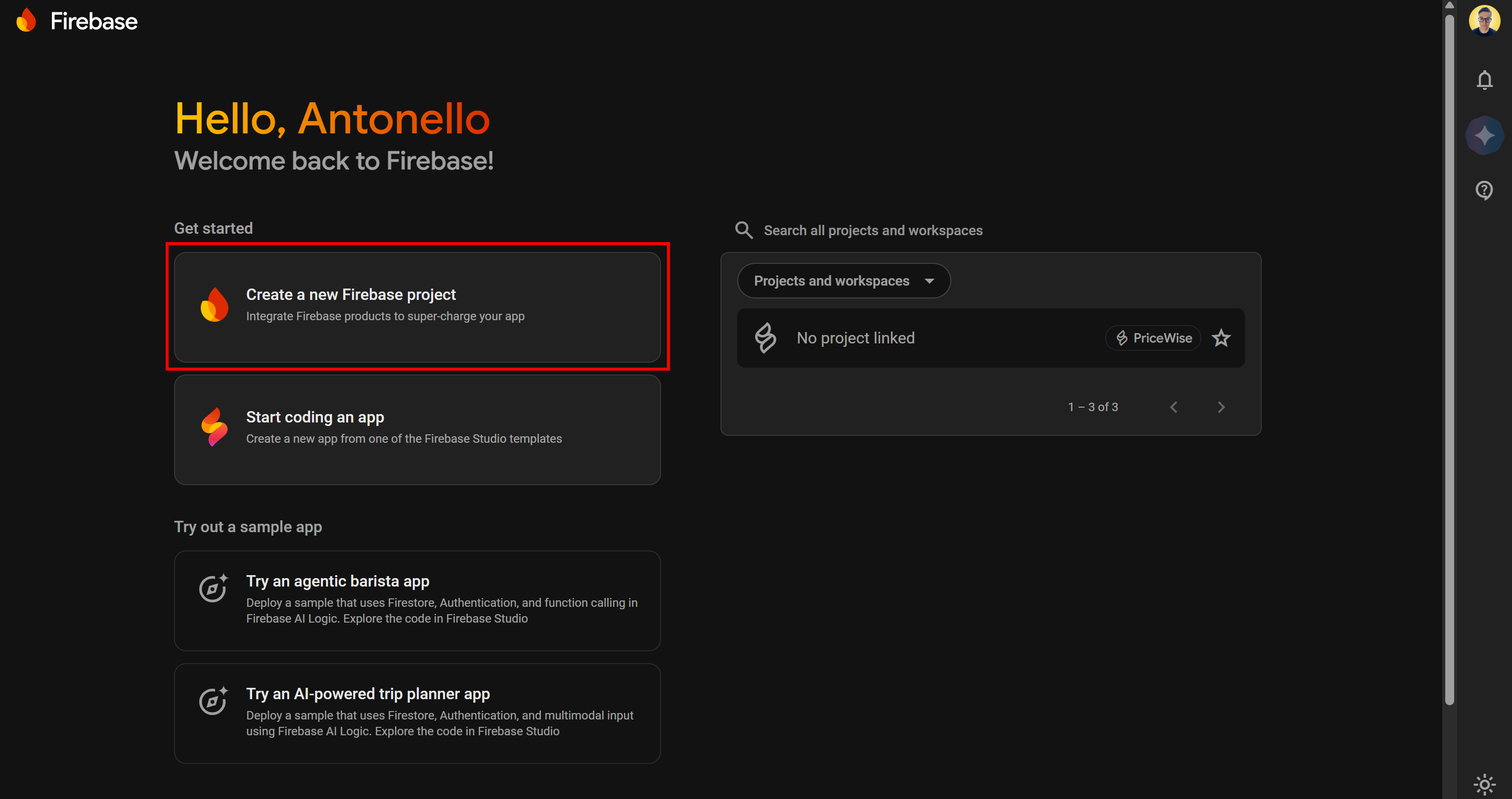 Creating a new Firebase project