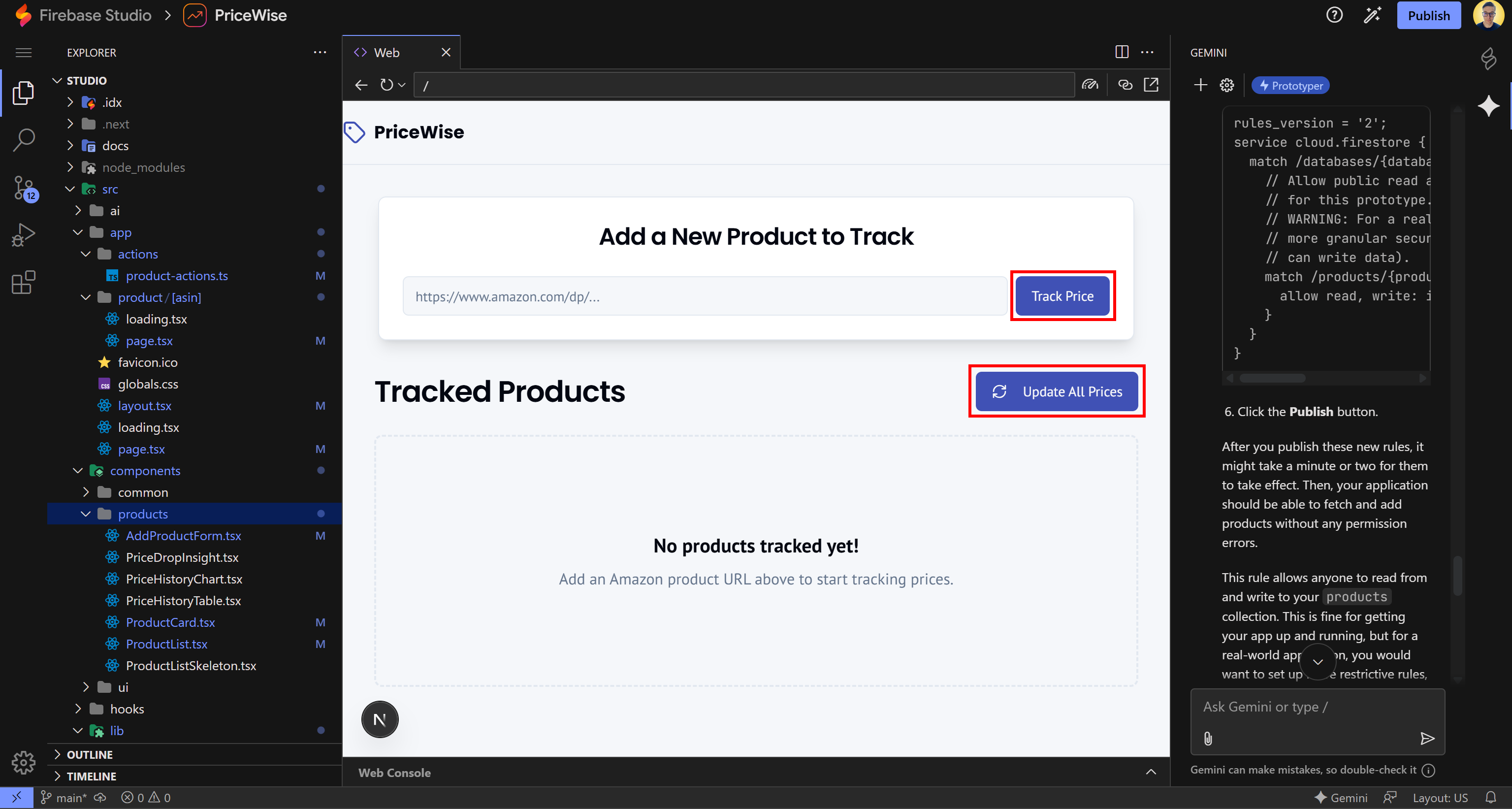 The “Track Price” and Update All Prices” buttons