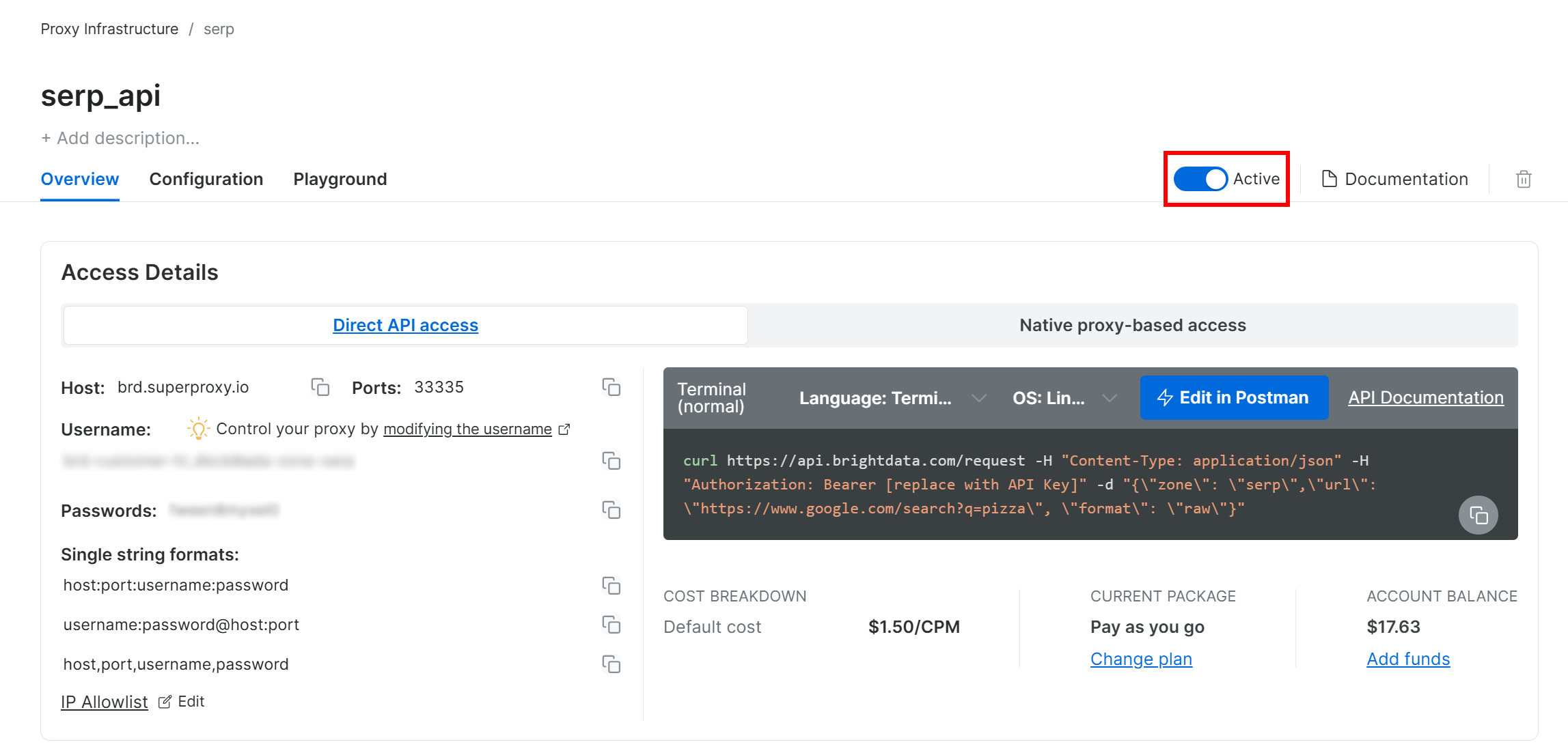 Activating the SERP API zone