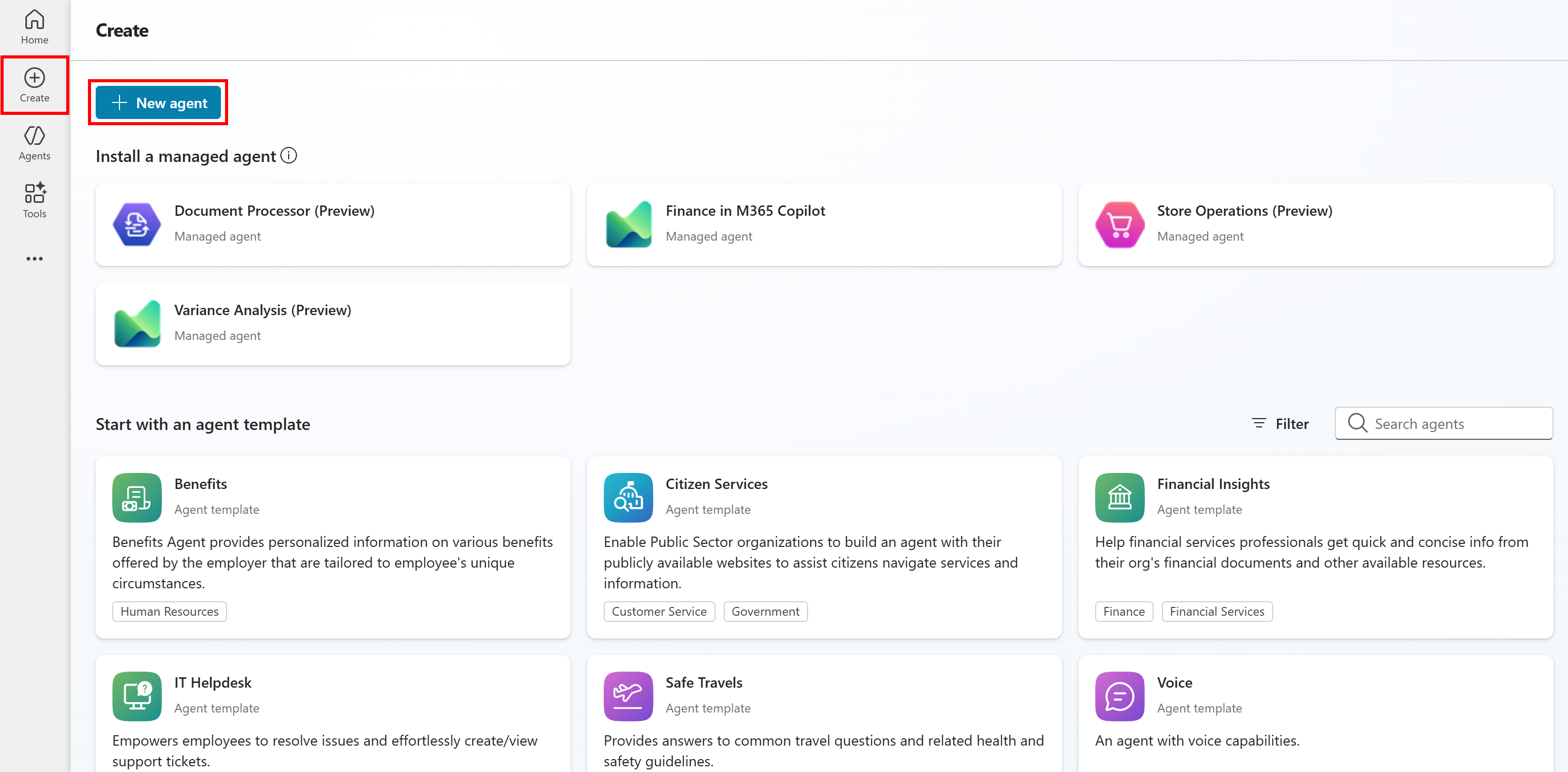 Pressing the “New Agent” button