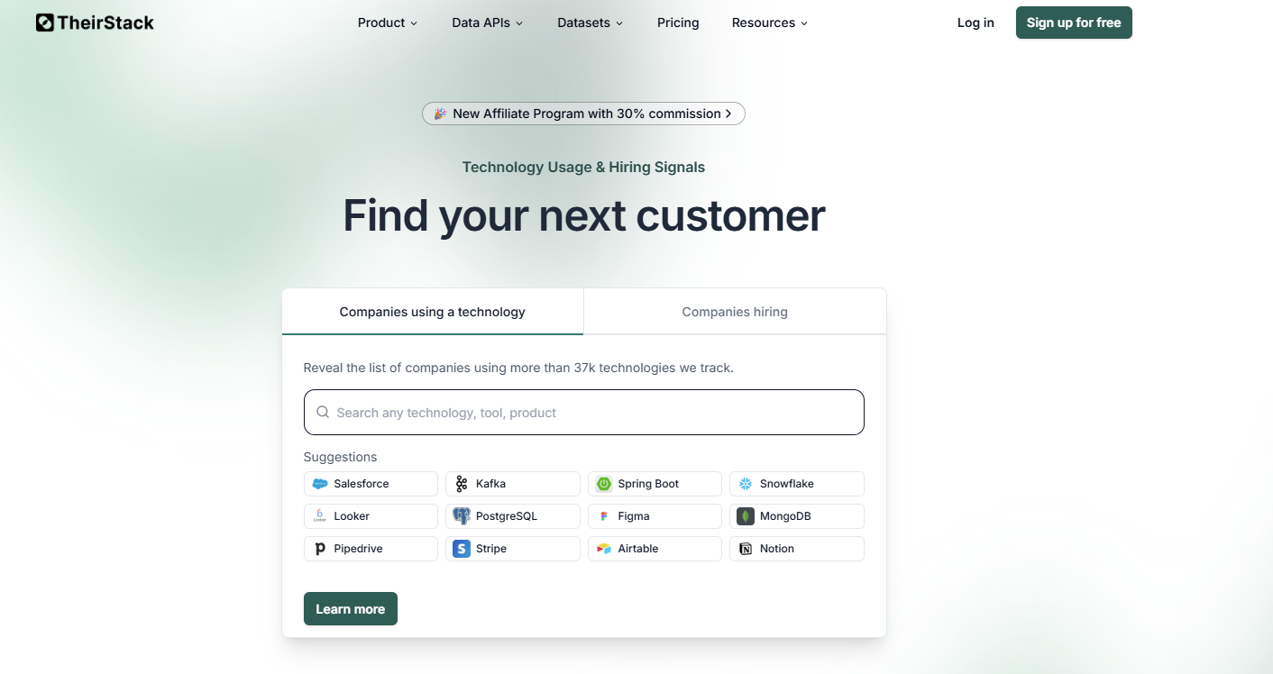 TheirStack website homepage
