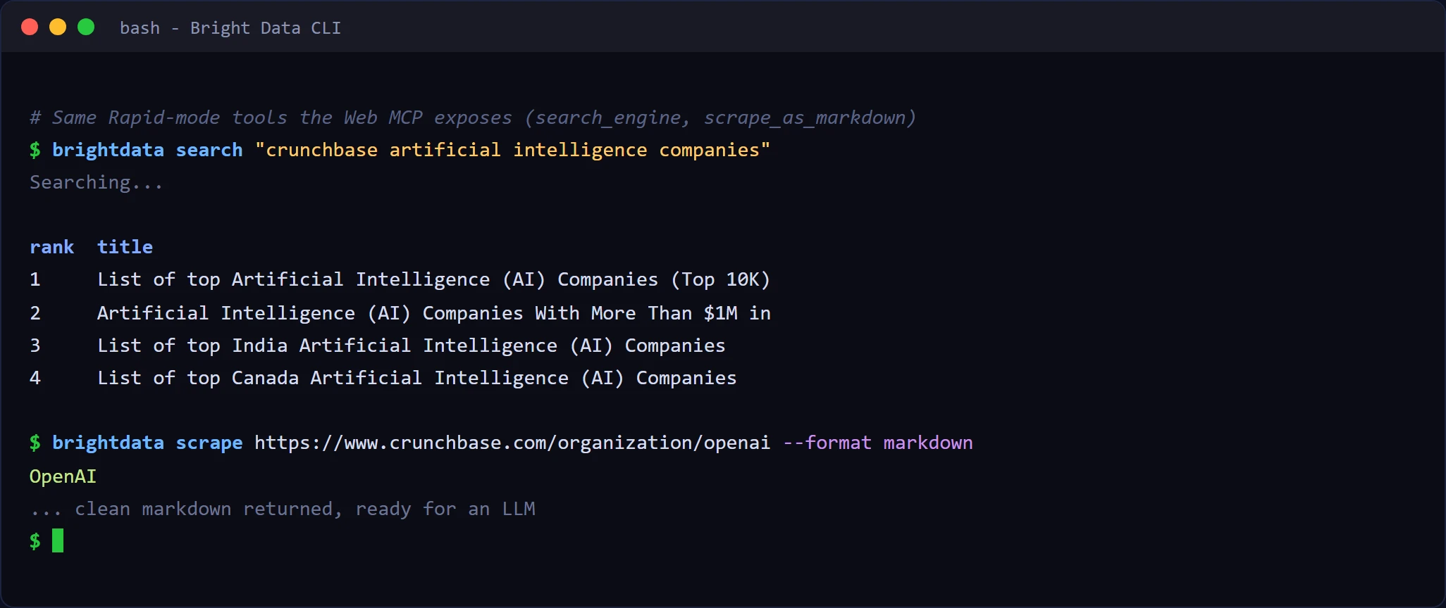 Bright Data CLIからWeb MCPツールを使用する